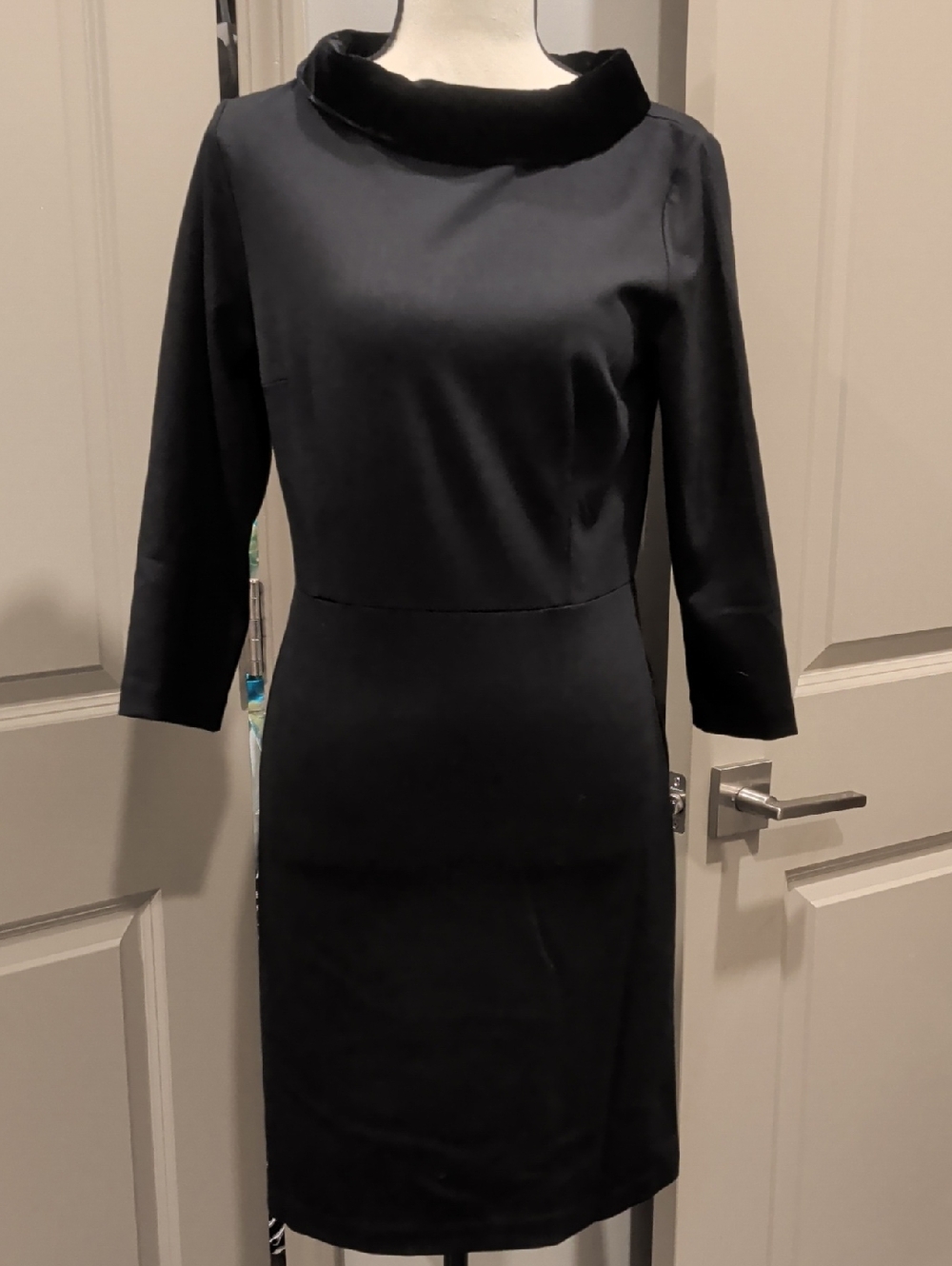 Talbots Black Long-Sleeve Sheath Dress with Velvet Collar